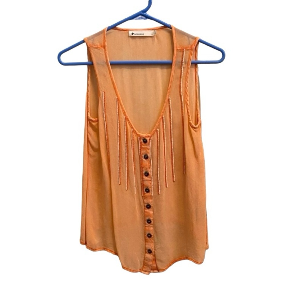 Orange woman’s small sheer top with beadwork